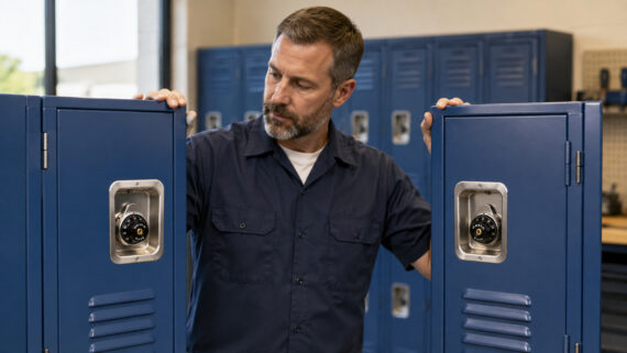 Right-hinged and left-hinged lift-handle school locker doors
