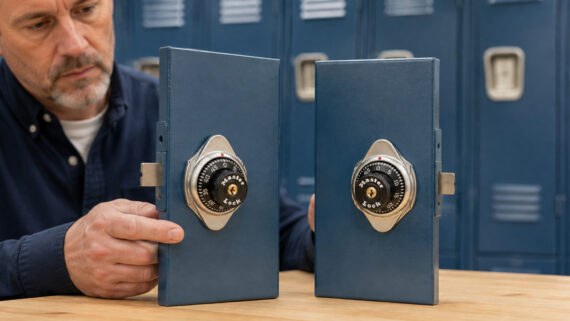Right-hinged and left-hinged school lockers with horizontal latches